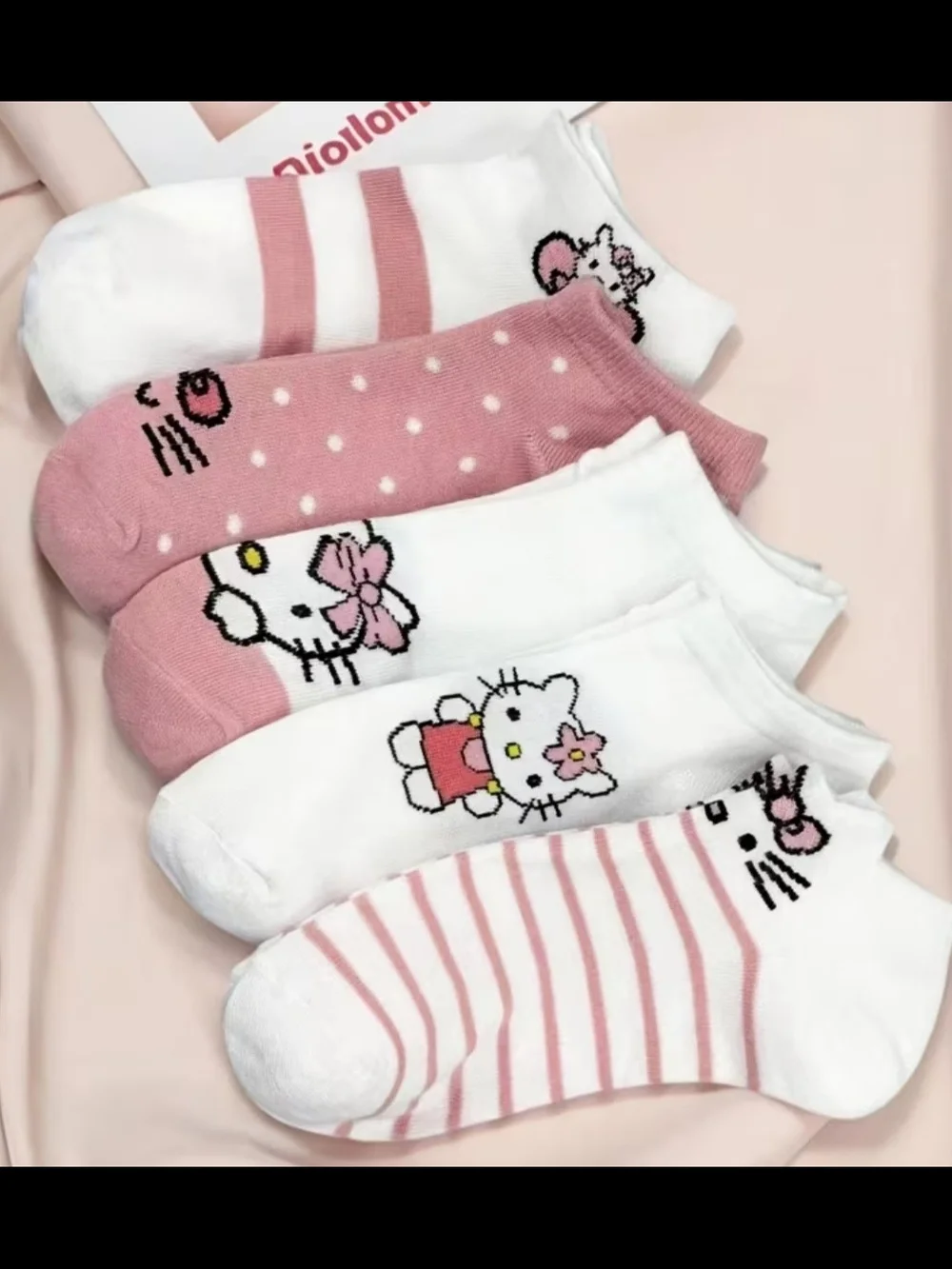 Hello Kitty Pink & White Girls No-Show Socks - 5-Pack